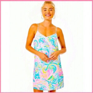 Lilly Pulitzer NWT Dusk Silk Dress Size Large in Carnival Coral